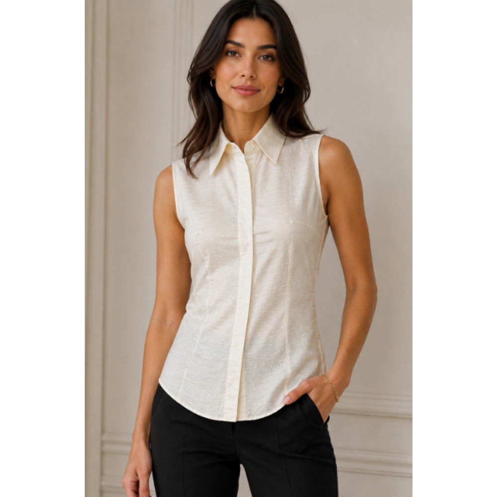 Armani Collezioni Italy Ivory silk shantung Sleeveless Blouse Sz IT 38 US 2 Luxe - Picture 2 of 15